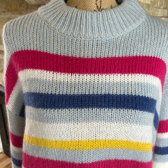 Rebecca Minkoff Brittany pale blue multi stripe mock neck wool blend sweater - Picture 7 of 16